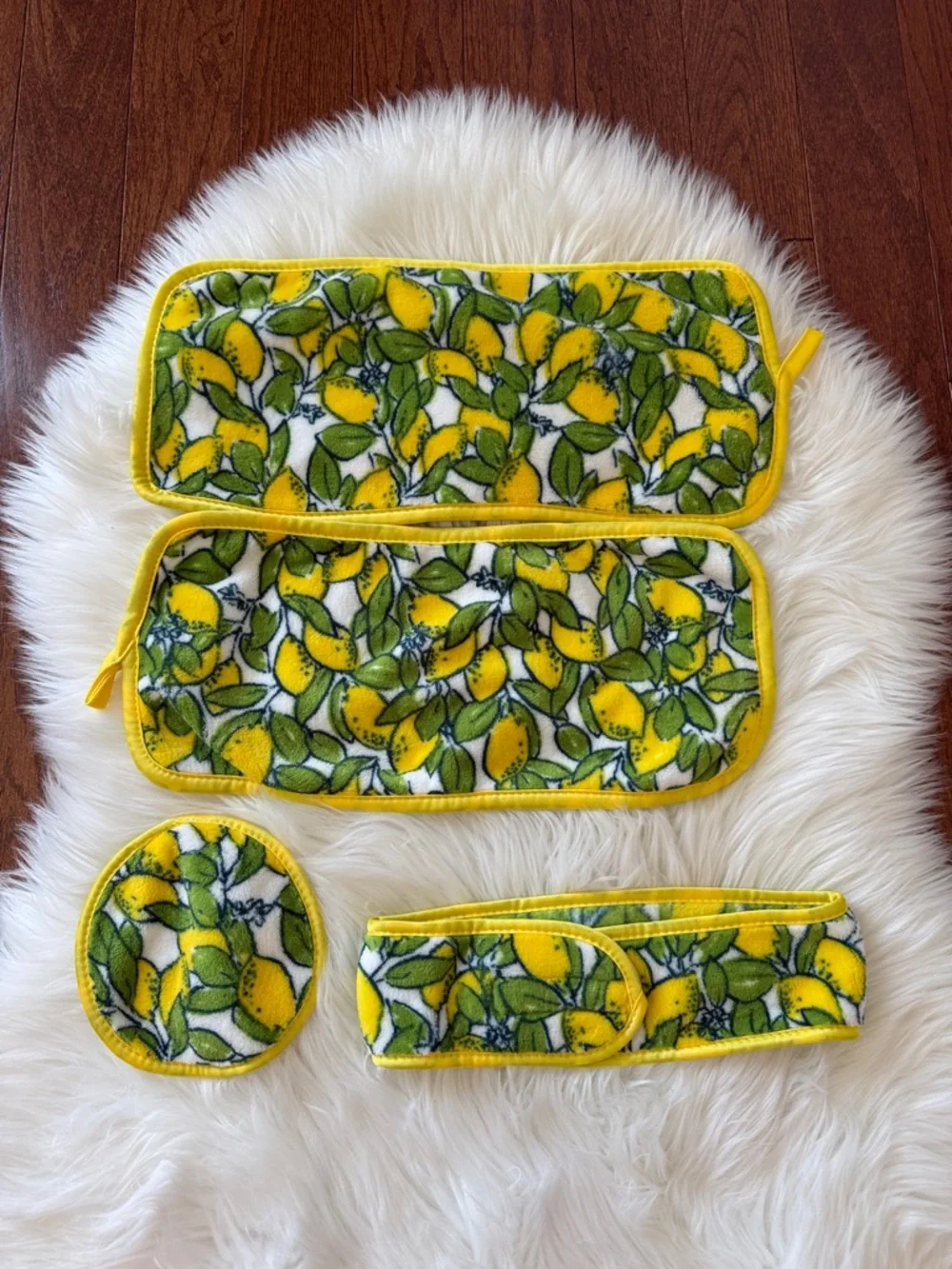 FRESH-FACE reusable microfiber skincare & spa set vibrant lemon print NWT